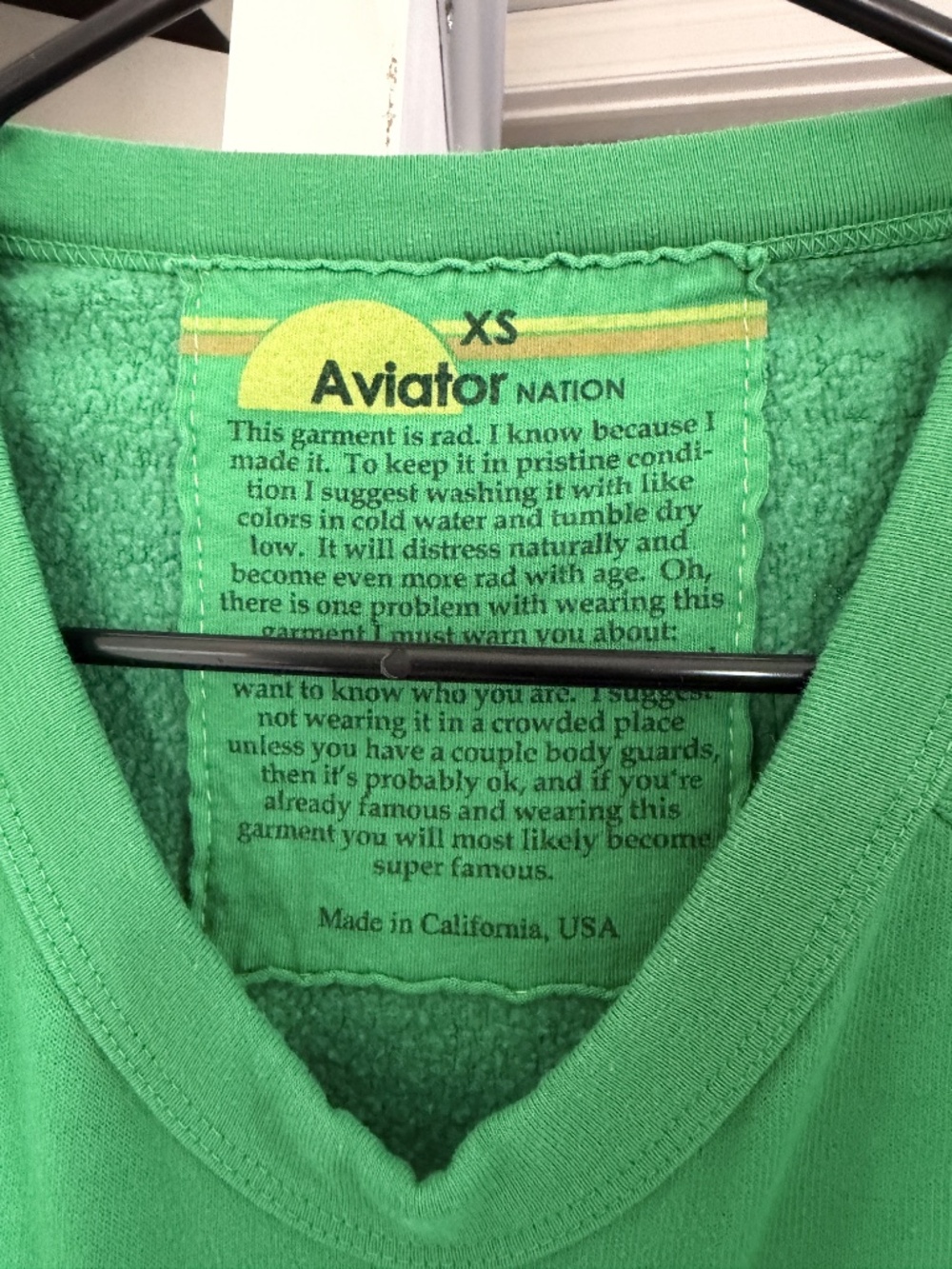 Aviator Nation Kelly Green Lightning Bolt unisex Crew Sweatshirt XS - Picture 3 of 3